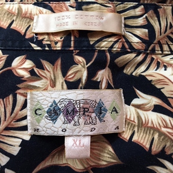 CAMPIA Hawaiian Tiki Shirt Palm Leaves 100% Cotton NWOT - Picture 4 of 6